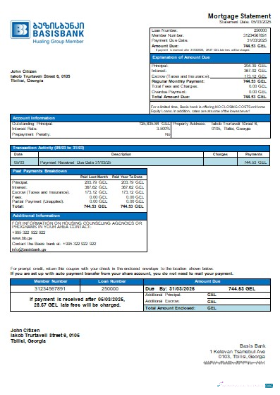 Download Georgia Basis Bank mortgage statement scr Photoshop template